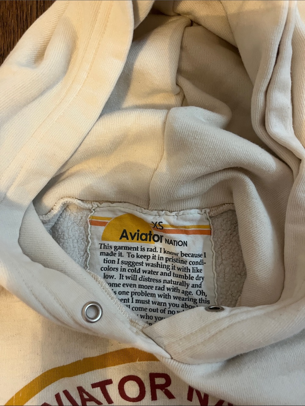 Aviator Nation Off-White Hoodie with Rainbow Circle Logo - Picture 3 of 6